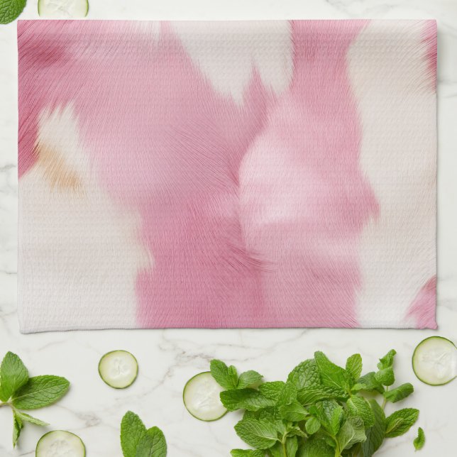 Blush Pink White Cowhid Animal Geschirrtuch (Gefaltet)