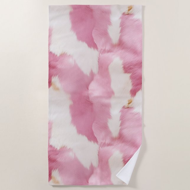 Blush Pink White Cowhid Animal Strandtuch (Vorderseite)