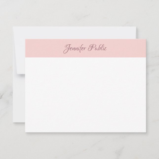 Blush Pink White Elegant Handwriting Script Name Mitteilungskarte (Vorderseite)