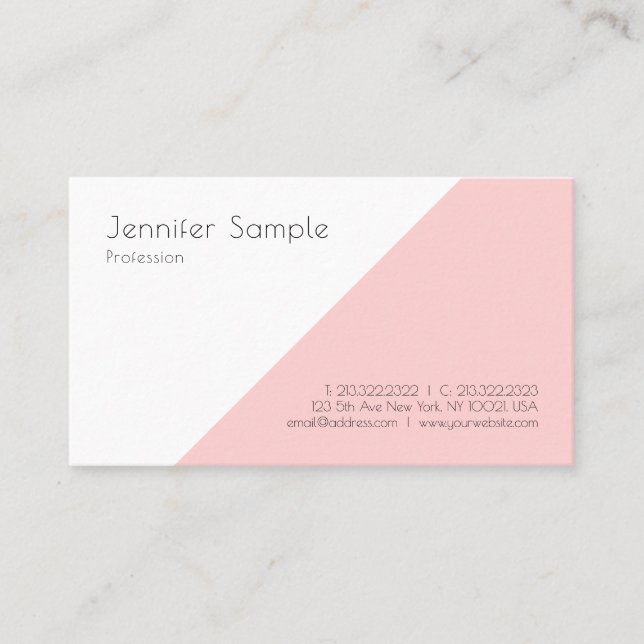 Blush Pink White Elegante Moderne einfache Vorlage Visitenkarte (Vorderseite)