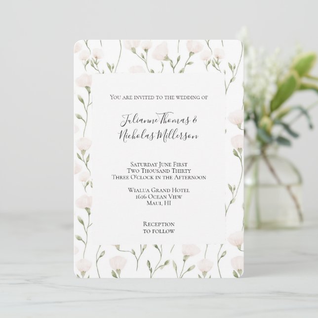 Blush Pink White Floral Wedding Einladung (Stehend Vorderseite)