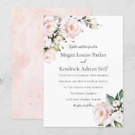 Blush Pink & White Floral Wedding Einladung