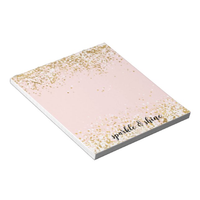 Blush Pink White Gold Confetti Sparkor Notizblock (angewinkelt)