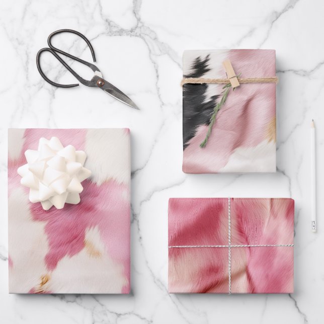 Blush Pink White Gold Cowhid Animal Geschenkpapier Set (Vorderseite)