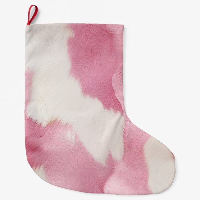 Blush Pink White Gold Cowhid Animal Großer Weihnachtsstrumpf (Vorderseite)