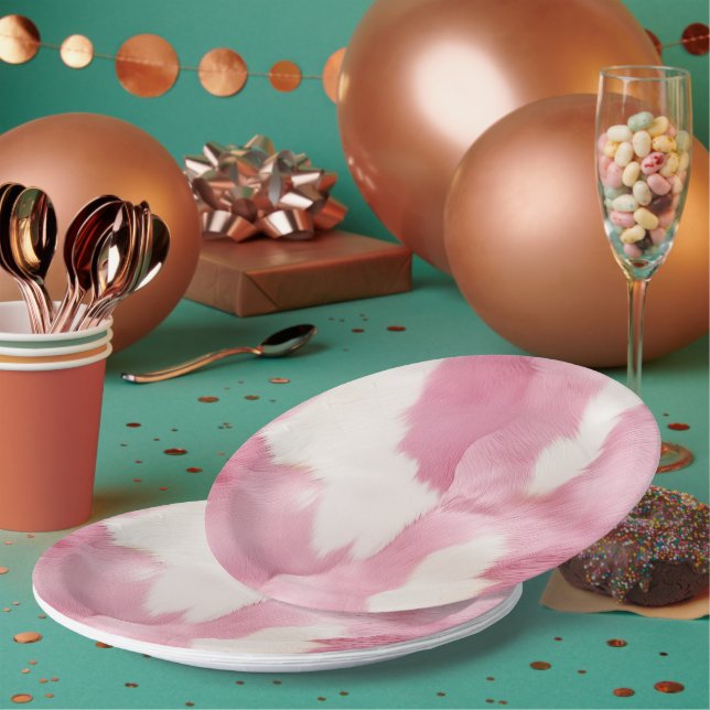 Blush Pink White Gold Cowhid Animal Pappteller (Multi)