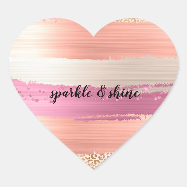 Blush Pink White Gold Girl Glam Leopard Print Herz-Aufkleber (Vorderseite)