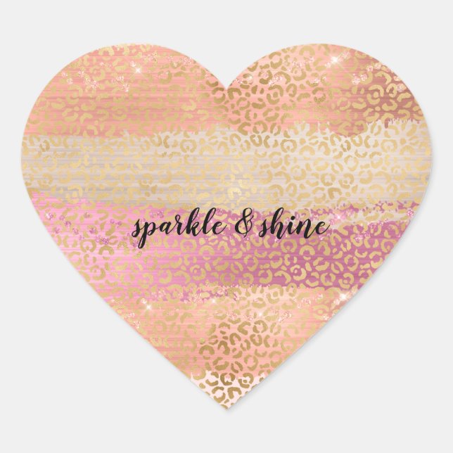 Blush Pink White Gold Girl Glam Leopard Print Herz-Aufkleber (Vorderseite)