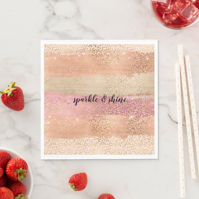 Blush Pink White Gold Girl Glam Leopard Print Serviette (Beispiel)