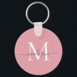 Blush Pink White Gray Monogram Name Girl Script Schlüsselanhänger<br><div class="desc">Einfache Rosa Schwarz,  Weiß Grau Monogram Eleganter Moderner Script-Schlüsselanhänger</div>