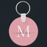 Blush Pink White Gray Monogram Name Girl Script Schlüsselanhänger<br><div class="desc">Einfache Rosa Schwarz,  Weiß Grau Monogram Eleganter Moderner Script-Schlüsselanhänger</div>
