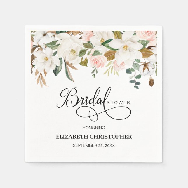 Blush Pink White Magnolia Brautparty Serviette (Vorderseite)