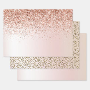 Blush Pink White Ombre Rose Glitzer Geschenkpapier Set