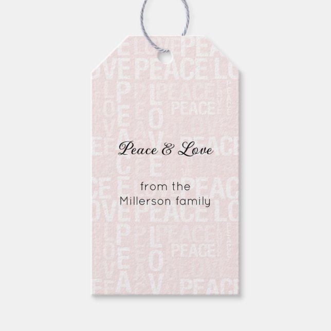 Blush Pink White Peace Love Christmas Geschenkanhänger (Vorderseite)