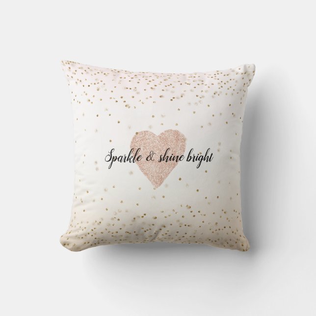 Blush Pink White Peach Ombre Gold Confetti Herz Kissen (Vorderseite)