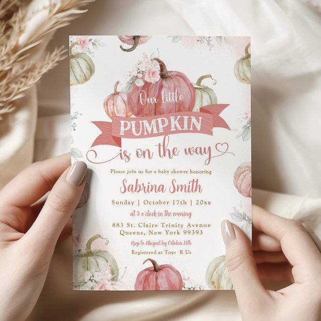 Blush Pink White Pumpkin auf dem Weg Babydusche Einladung (Von Creator hochgeladen)