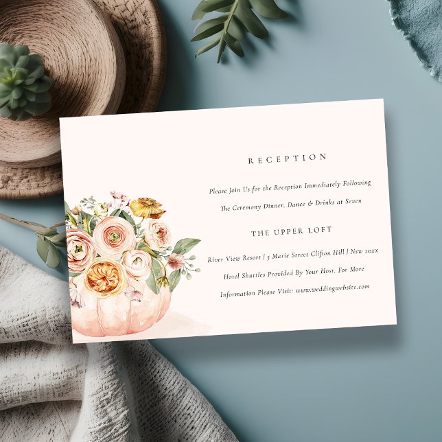 Blush Pink White Pumpkin Floral Hochzeitsempfang Begleitkarte (Von Creator hochgeladen)