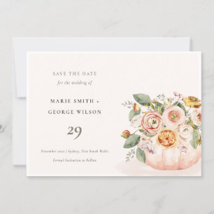 Blush Pink White Pumpkin Floral Save the Date Card Dankeskarte