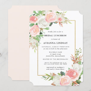 Blush Pink White Rose Floral Bridal Luncheon Einladung
