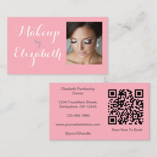 Blush Pink White Script Photo Makeup Visitenkarte