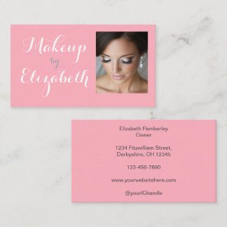 Blush Pink White Script Photo Makeup Visitenkarte