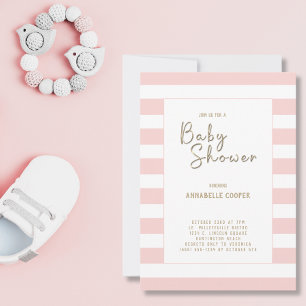 Blush Pink White Striped Girl Babydusche Einladung