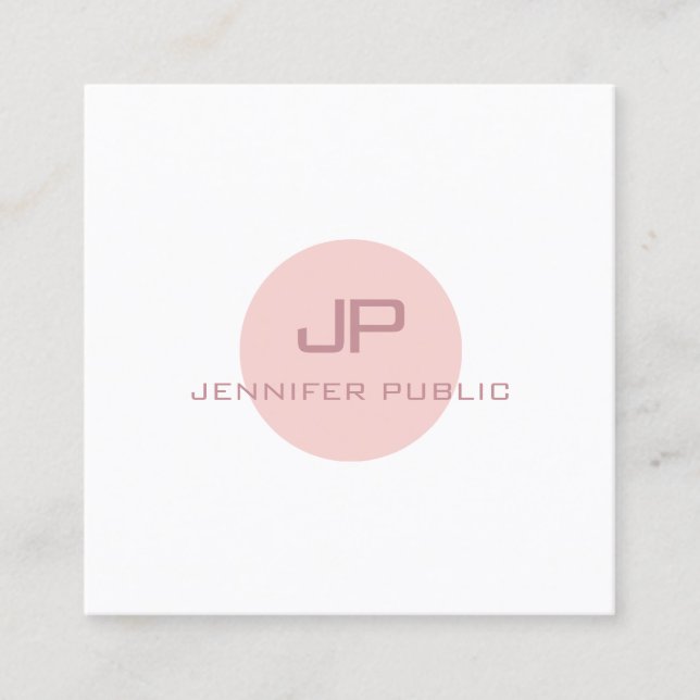 Blush Pink White Trendy Moderne Monogram Vorlage Quadratische Visitenkarte (Vorderseite)