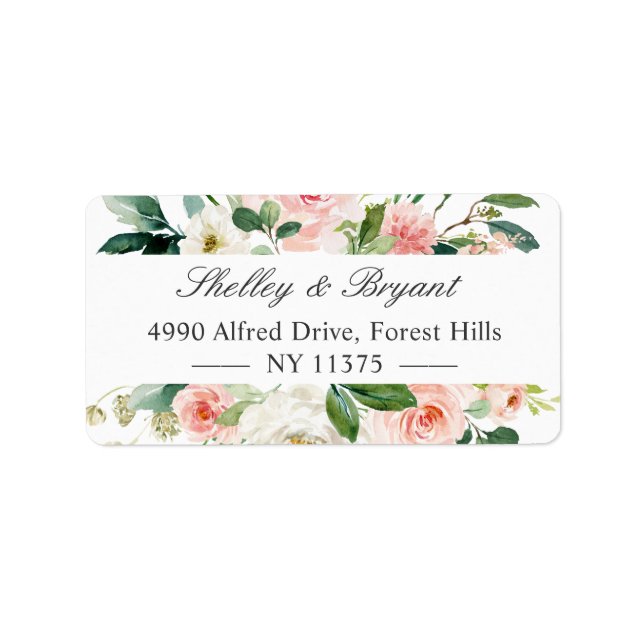Blush Pink White Watercolor Floral Address Adressaufkleber (Vorne)