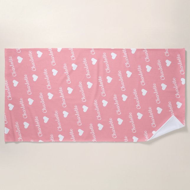 Blush Pink Wiederholung Name Skript Herz Beach Han Strandtuch (Vorderseite)