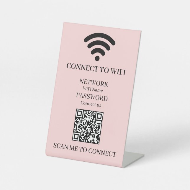 Blush Pink WiFi QR | Custom Network Access Display Sockelschild (Vorderseite)