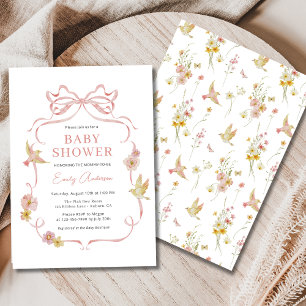 Blush Pink Wildblume Birds Bow Girl Baby Dusche Einladung