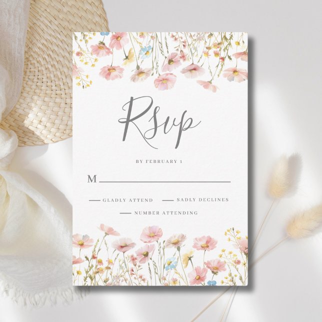 Blush Pink Wildblume Bloral Wedding RSVP Karte (Von Creator hochgeladen)