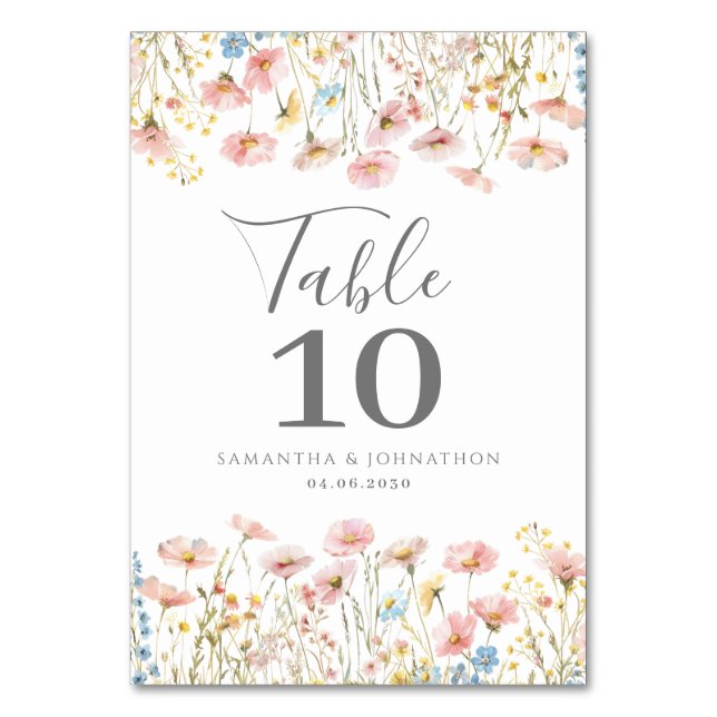 Blush Pink Wildblume Blumenwasser Hochzeit Tischnummer (Vorderseite)