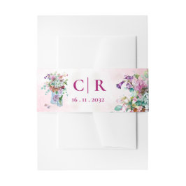 Blush Pink Wildblume Floral Monogram Wedding Einladungsbanderole