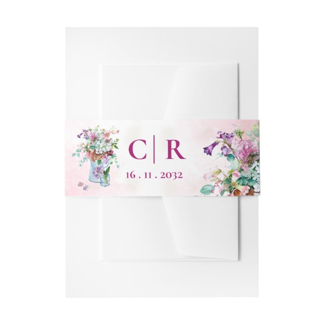 Blush Pink Wildblume Floral Monogram Wedding Einladungsbanderole (Vorderseite Beispiel)