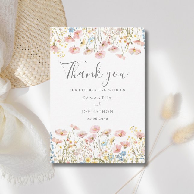Blush Pink Wildblume Hochzeit Flat Danke Karte (Von Creator hochgeladen)