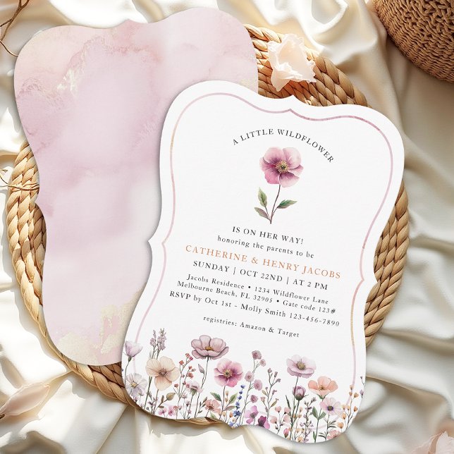 Blush Pink Wildblume Kinderdusche Einladung - Dus (Wildflower Baby Shower Invitation)