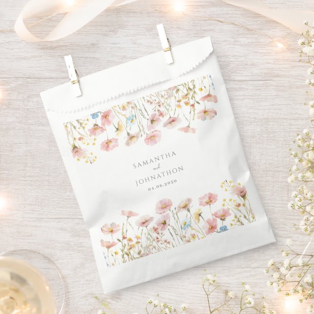 Blush Pink Wildblume Wasserfarbe Hochzeit Geschenktütchen (Ausgeschnitten)