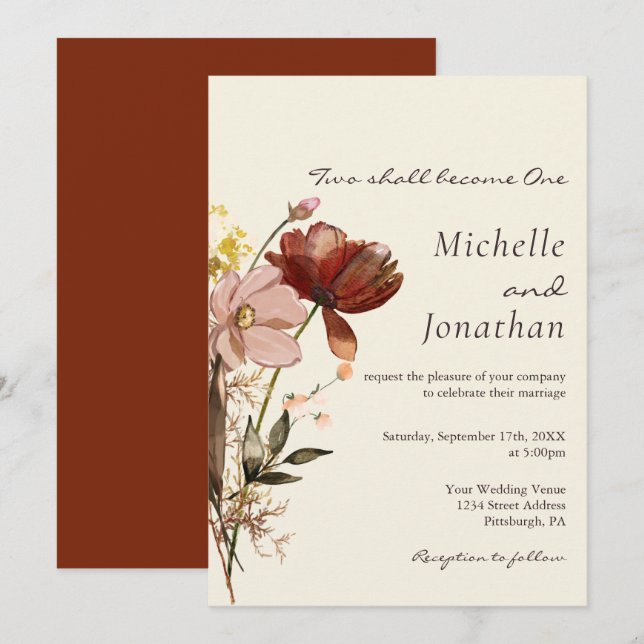 Blush Pink Wildblumen Christliche Hochzeit Einladung (Vorne/Hinten)