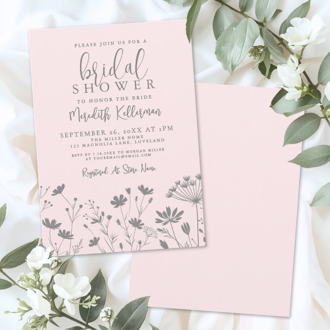 Blush Pink Wildflower Bridal Shower Einladung (Blush Pink Wildflower Bridal Shower Invitation)
