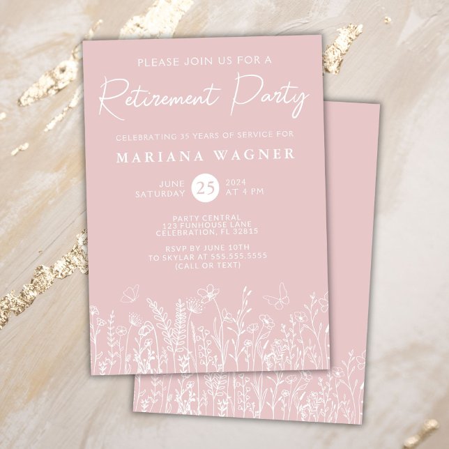 Blush Pink Wildflowers Retirement Party Invitation (Créateur téléchargé)