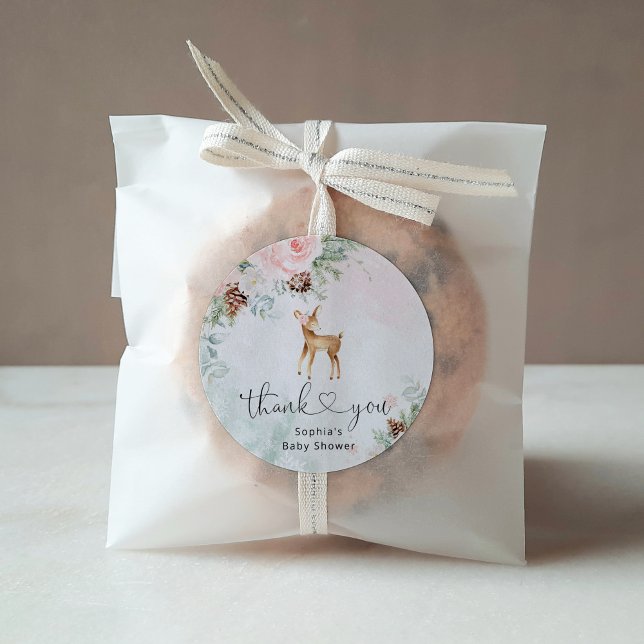 Blush pink Winter Baby Reh vielen Dank Runder Aufkleber (Von Creator hochgeladen)