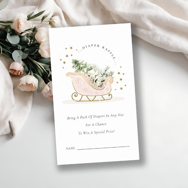 Blush Pink Winter Schlitten Windeln Raffle Babydus Begleitkarte (Von Creator hochgeladen)