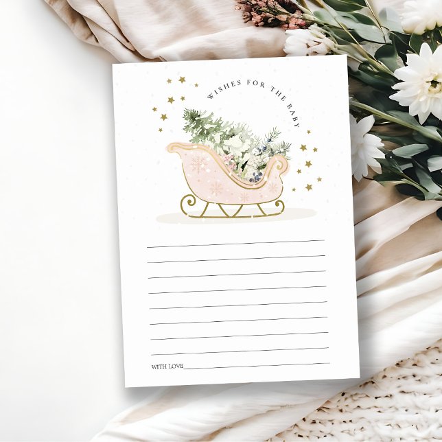 Blush Pink Winter Schlitten Wünsche für Baby Dusch Begleitkarte (Von Creator hochgeladen)