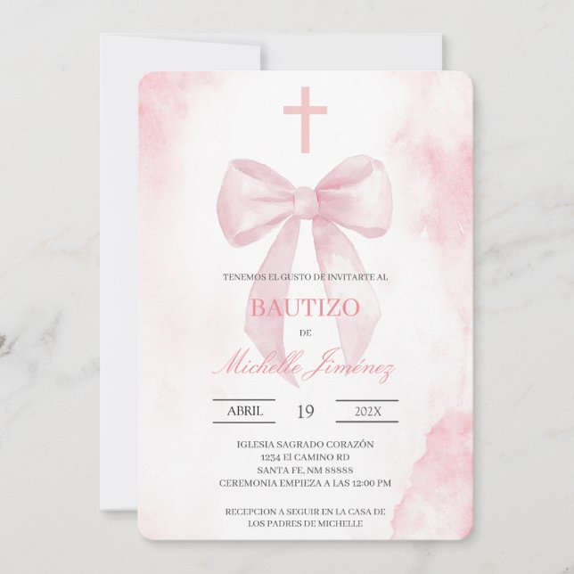 Blush pink with cross baptism  einladung (Vorderseite)
