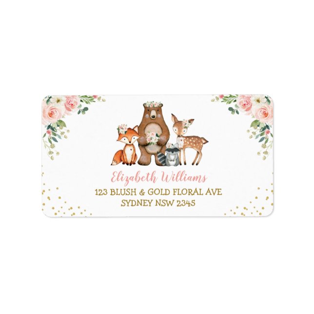 Blush Pink Woodland Tiere Rücksendeadresse Adressaufkleber (Vorne)