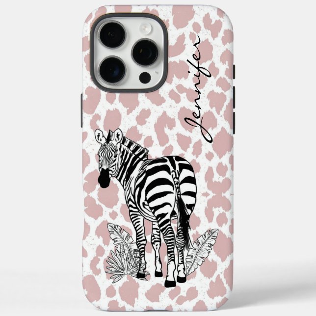Blush Pink Zebra Animal Print iPhone 16 Pro Max Hülle (Rückseite)