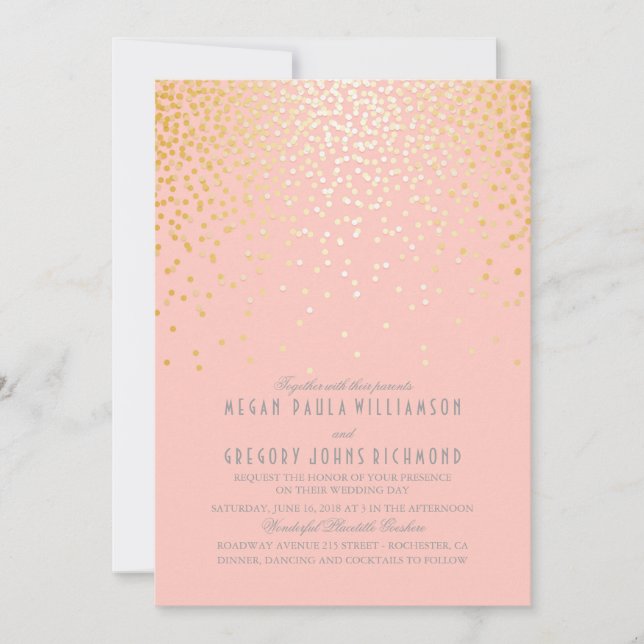 Blush Pinks und Gold Confetti Einladung (Vorderseite)