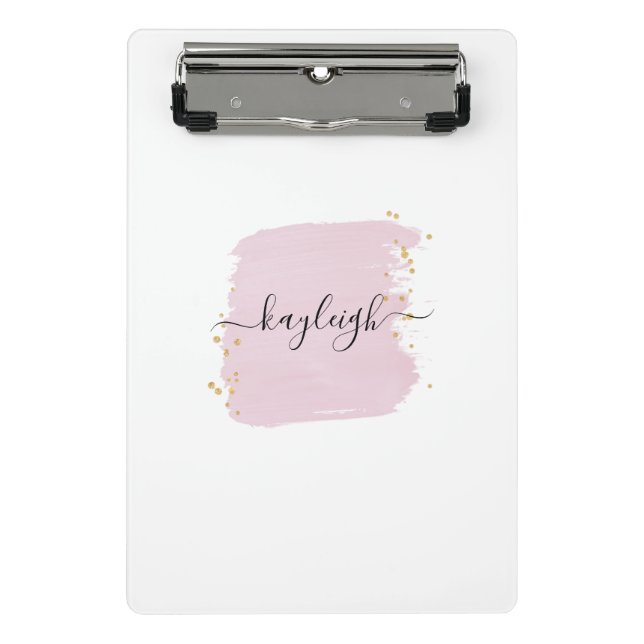 Blush Pinselstriche Gold Punkte Mini Klemmbrett (Vorderseite)