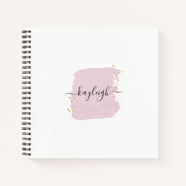 Blush Pinselstriche Gold Punkte Notizbuch (Vorderseite)